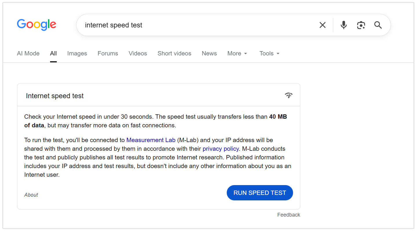 Internet speed test